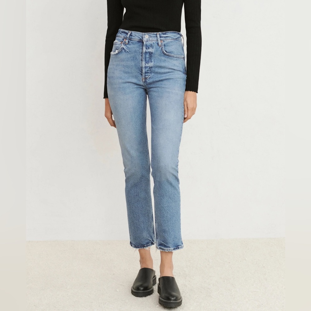 AGOLDE Riley High Rise Slim Straight Crop Jean in Cove